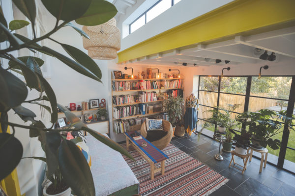 home extension filled with art, books and colour