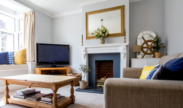 Living room in renovated 1940s home