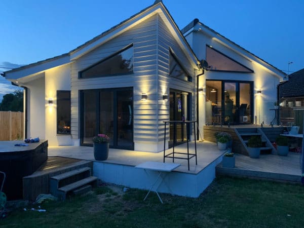 Contemporary home exterior at night