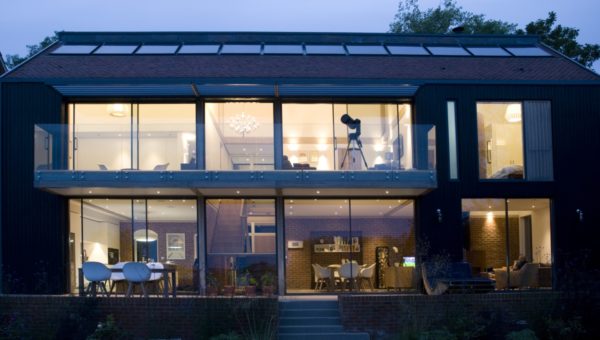 Glazed house at night