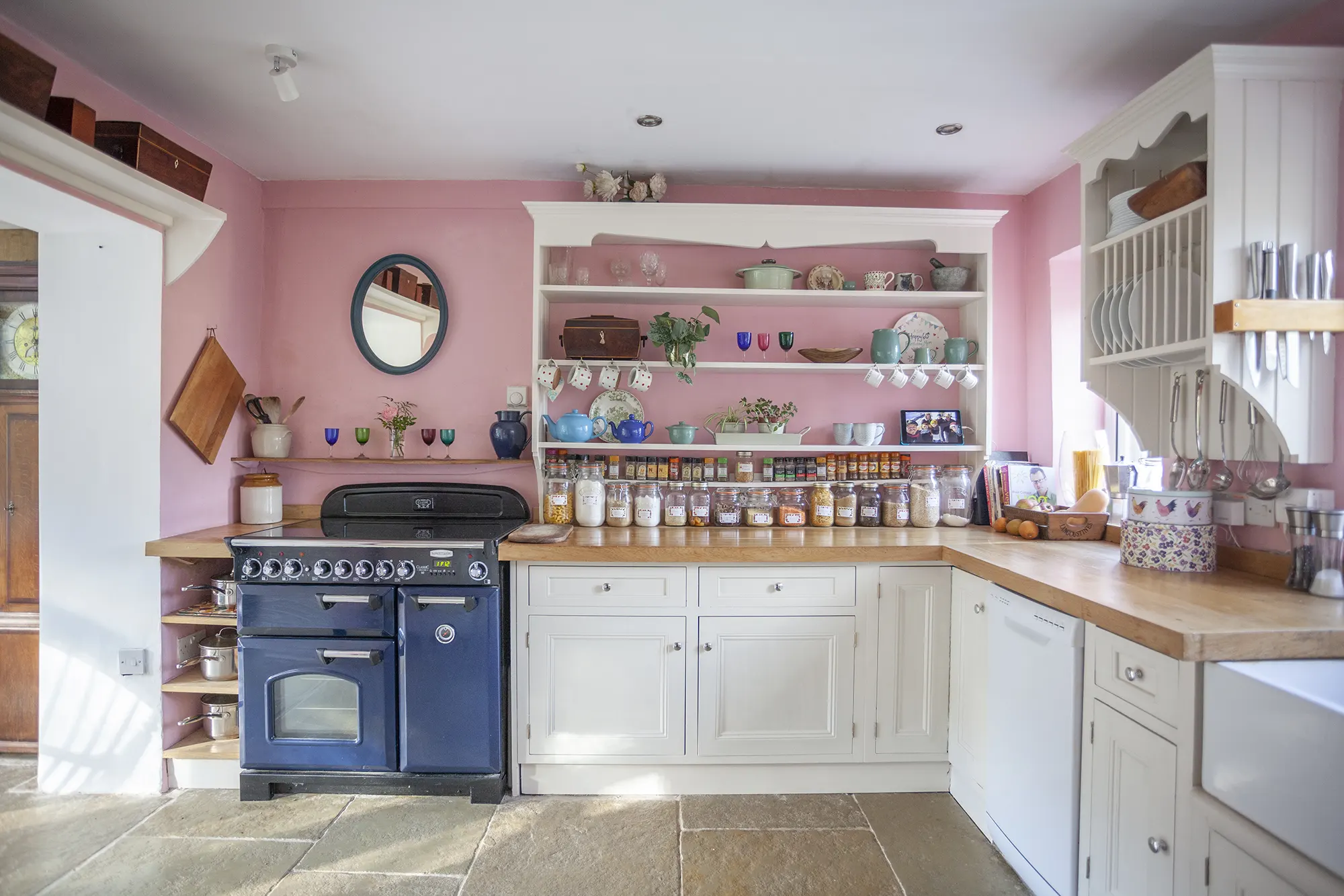 Kitchen extension ith pink walls